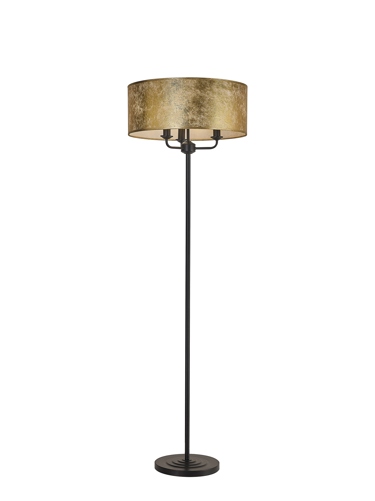 DK1071  Banyan 45cm 3 Light Floor Lamp Matt Black, Gold Leaf